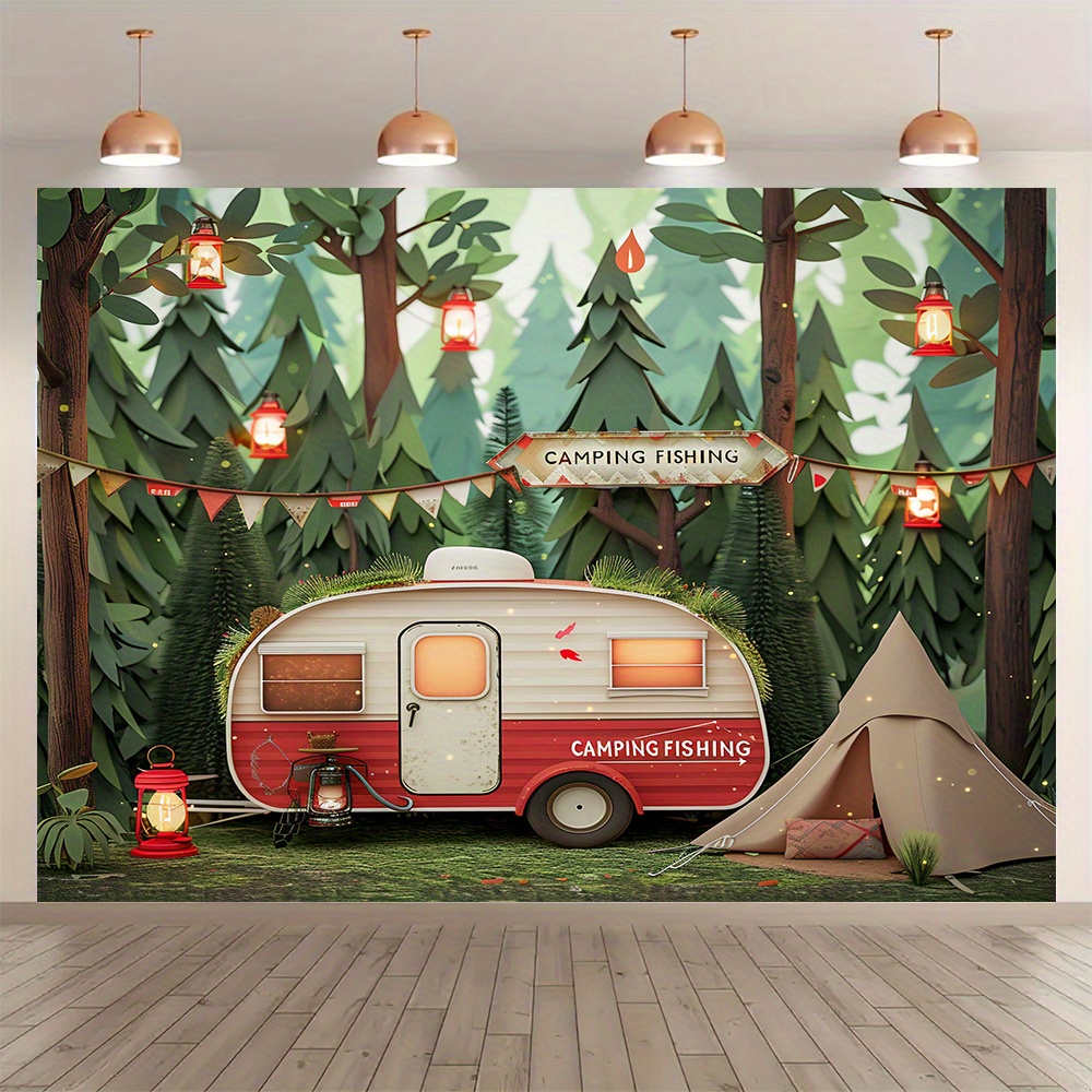 Outdoor Adventure Birthday Party - Striscioni di sfondo a tema campeggio